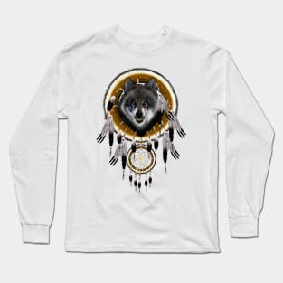 indian antive gray wolf dreamcatchers Long Sleeve T-Shirt